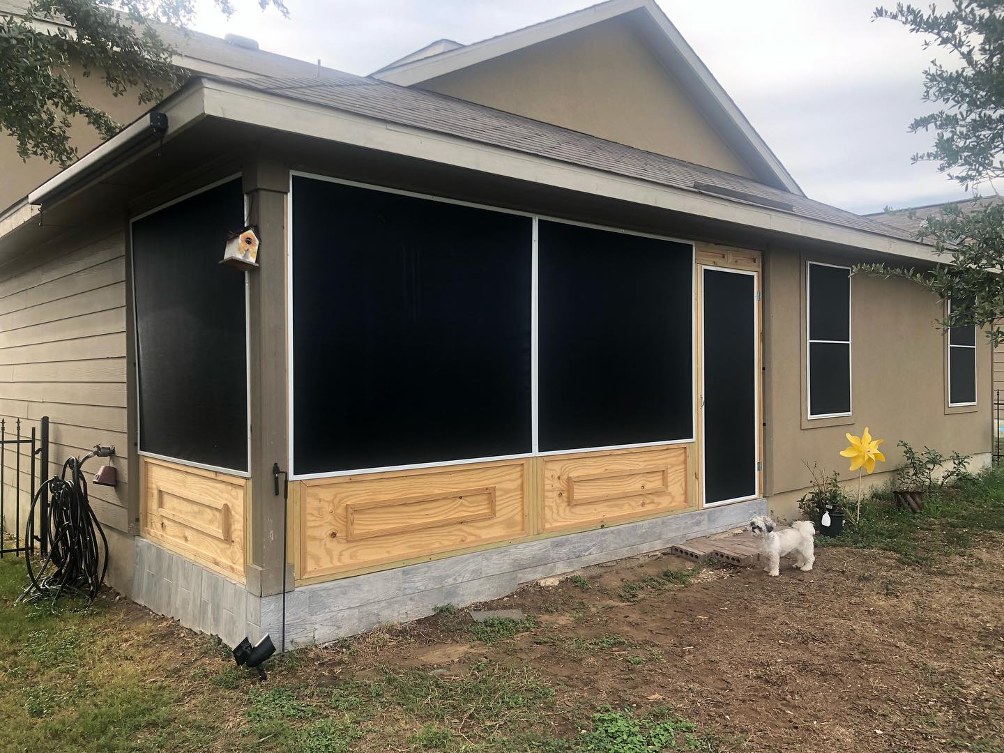 Wood deck patio solar screens